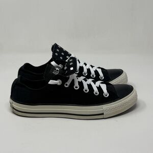Converse All Star Low Shoes Womens 8.5 Black Double Tongue Canvas Studs Sneakers